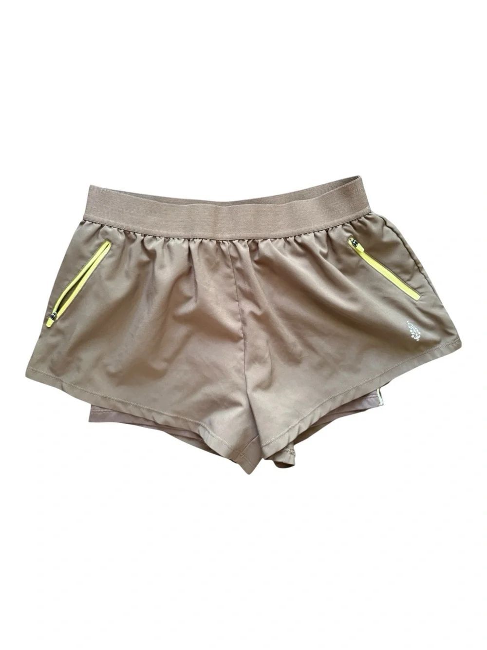 FP Movement by Free People Taupe Athletic Stinger Shorts with Neon Yellow Zips